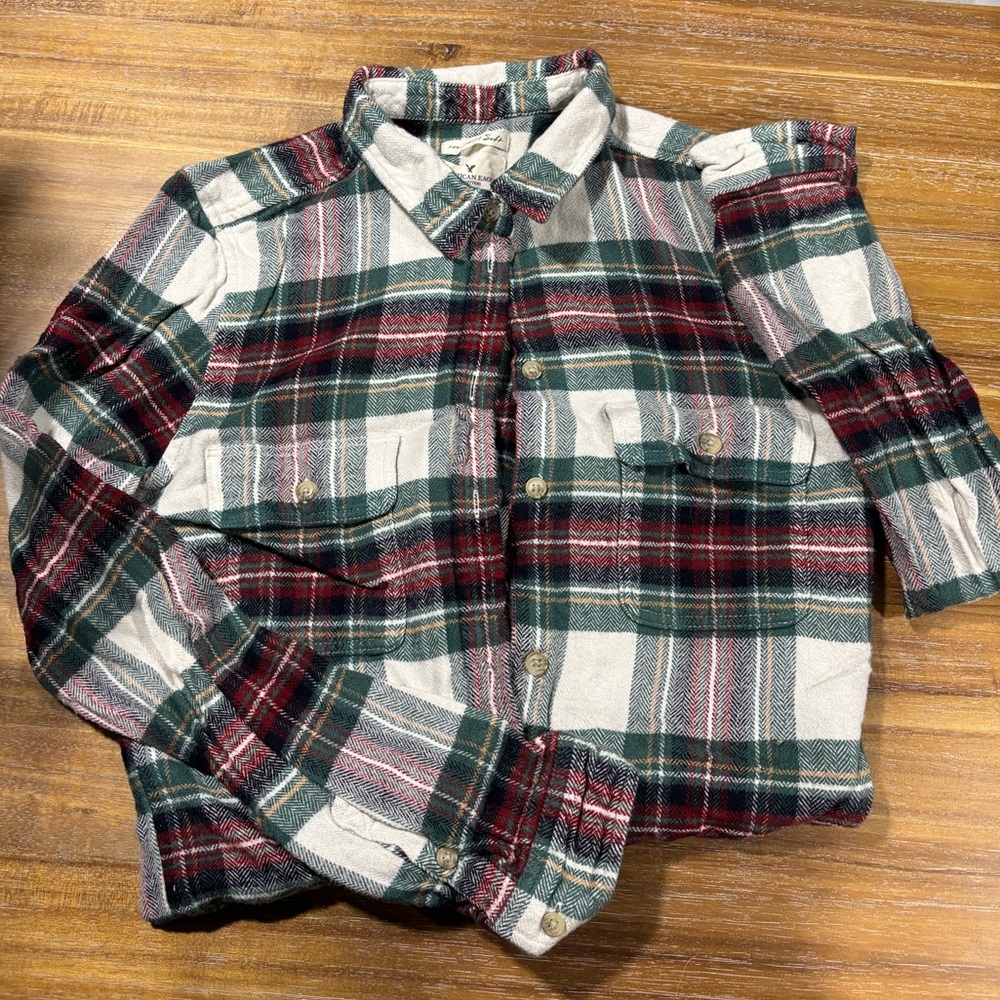 American Eagle Outfitters Plaid Button-Down Shirt - Green, Red, White